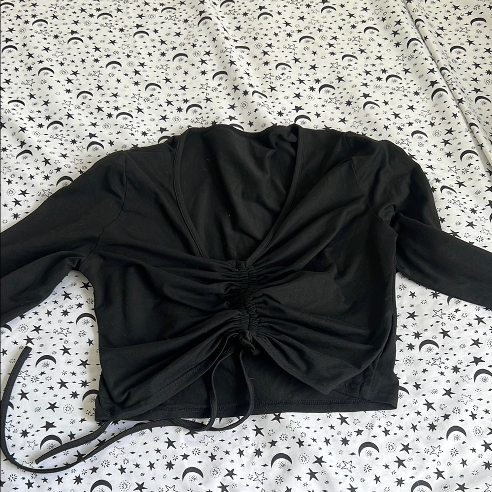 Black Ruched Long Sleeve Top